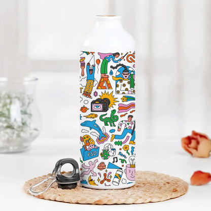 Colorfull Hand drawing Doodle art Printed Normal Sipper Water Bottle 750 ml For Gym, Yoga, Kids, Boys, Girls, Brother, Sister, Babies, Baby, Workout, Adults