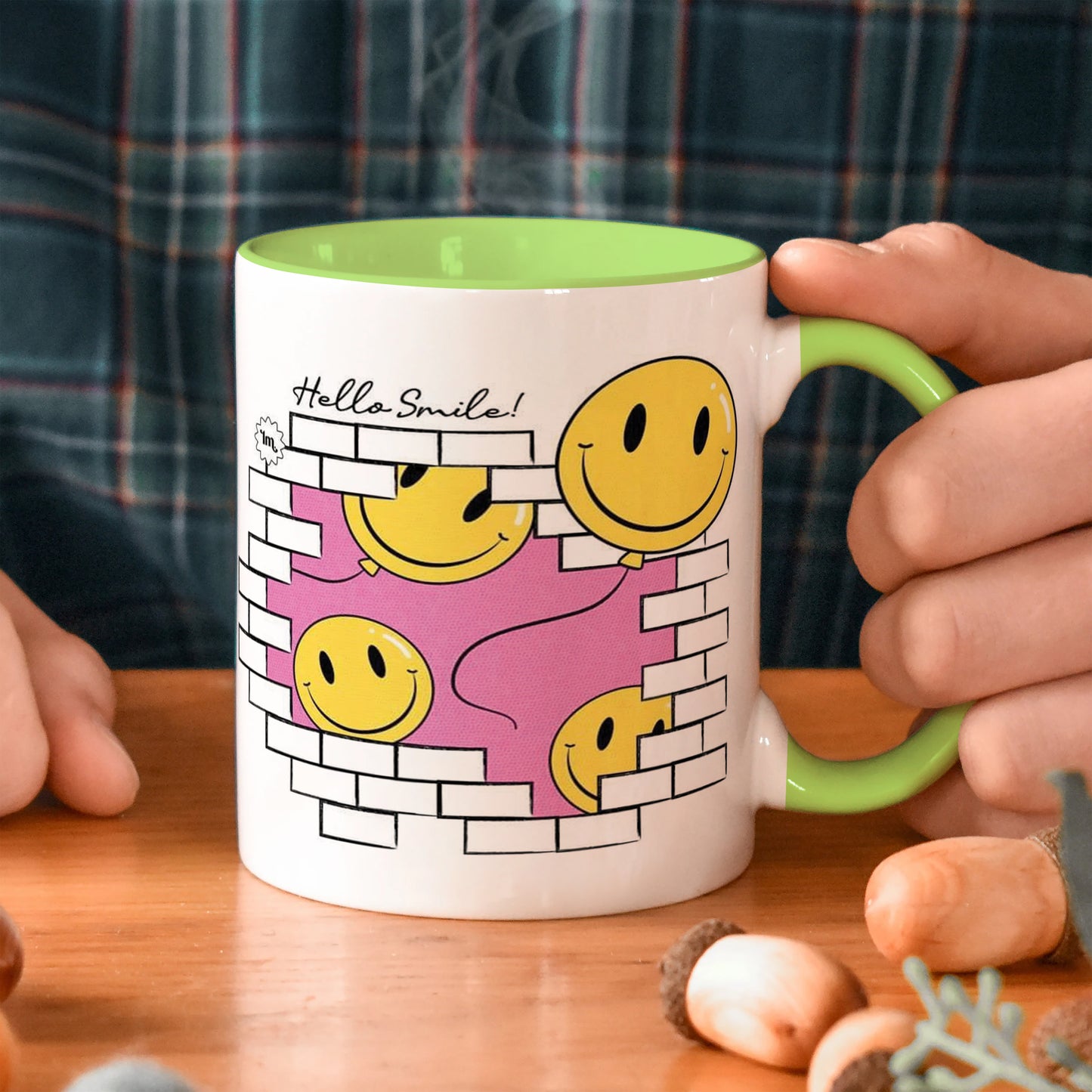 Smile design Light Green Handle 330 ml Coffee Mug