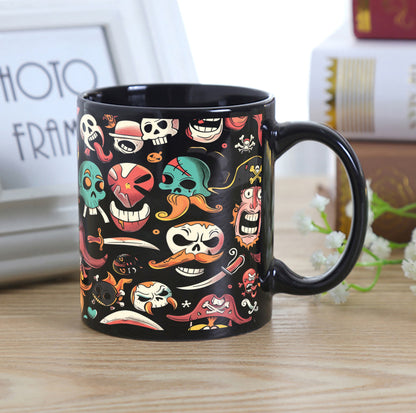 Cartoon Characters Pirate Combo Mugs and Coaster(Set of 2 Mugs and 2 coasters) 330 ml Full Black Coffee Mug