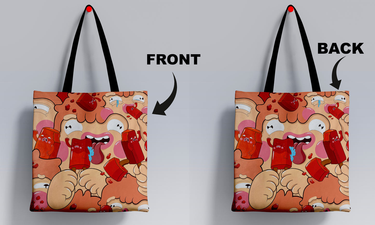 Summer Doodle Art Printed Black Handle Tote Bag (14 X 16 Inches) For Shopping, College, Travel