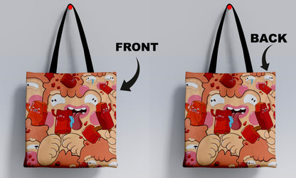 Summer Doodle Art Printed Black Handle Tote Bag (14 X 16 Inches) For Shopping, College, Travel
