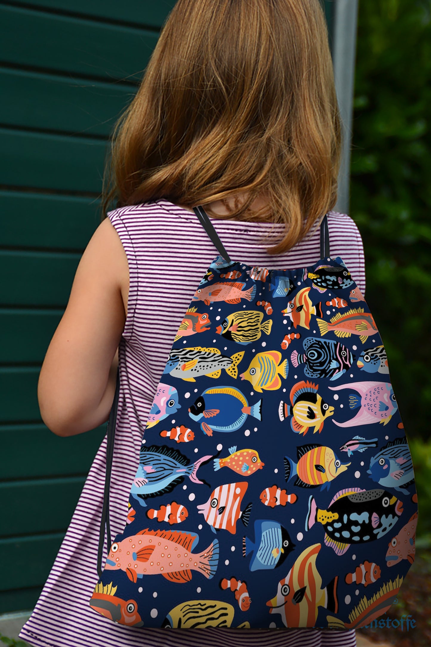 Tropical Coral Fish Seamless Pattern Polyester String Backpack Bags for kids for Gym, Yoga, Tuition ,Beach Bag for 4-10 year boys and girls
