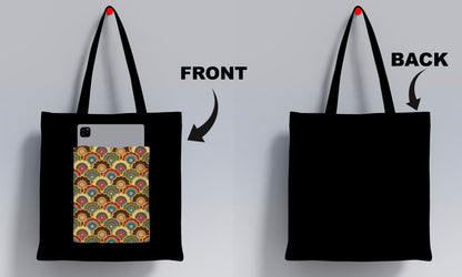 Colorful mandala seamless illustration Design Printed Black Patch With Pocket Tote Bag (14 X 16 Inches) For Shopping, College, Travel