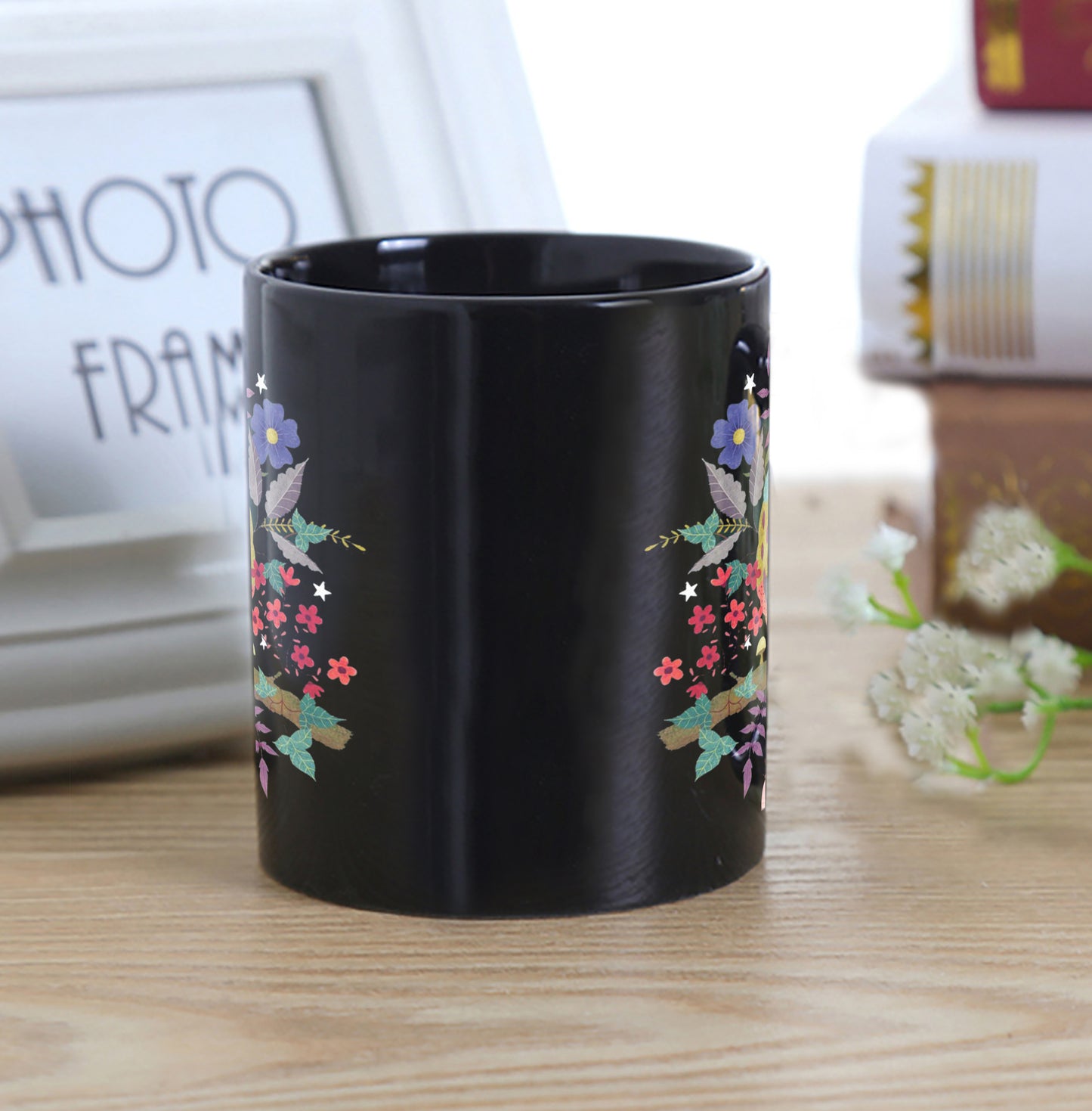 Owl illustration design Full Black 330 ml Coffee Mug with Coaster