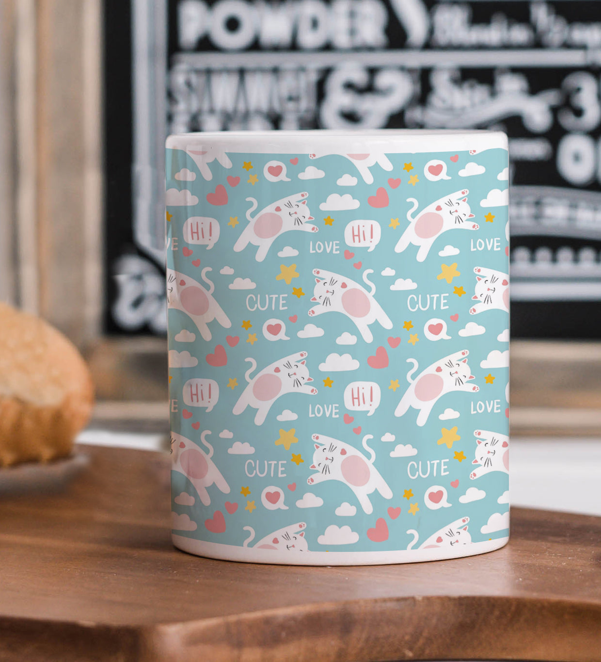Hand Drawn Cats Words Pattern Mug and Coaster 330 ml Coffee Mug