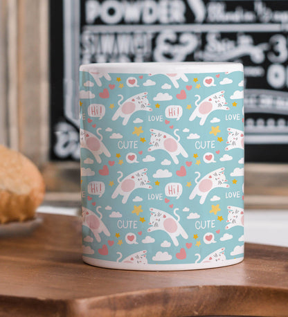 Hand Drawn Cats Words Pattern Mug and Coaster 330 ml Coffee Mug