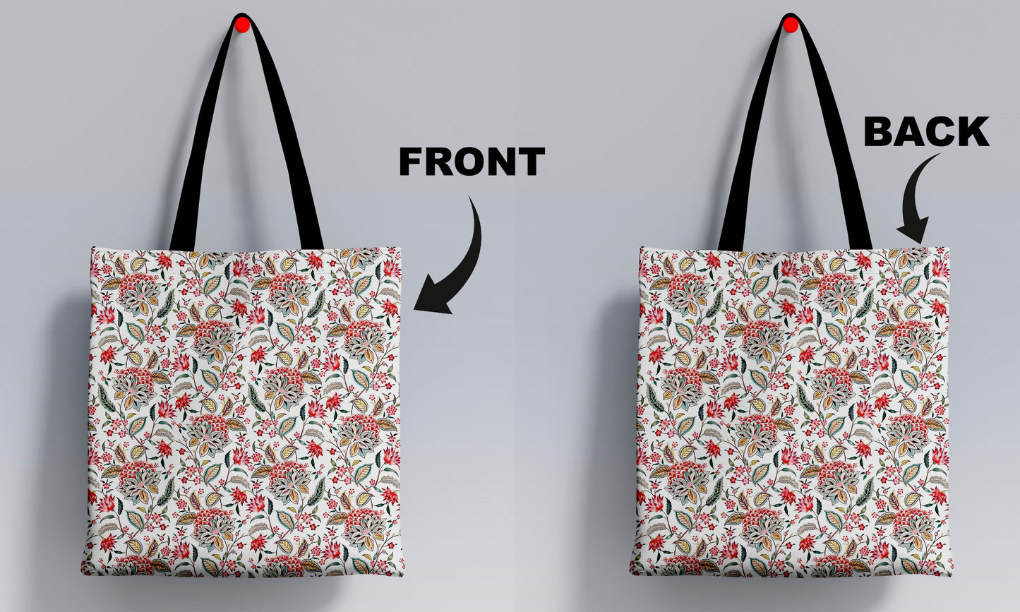 Beautiful Floral Printed Black Handle Tote Bag (14 X 16 Inches) For Shopping, College, Travel