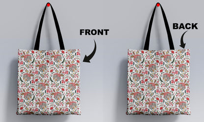 Beautiful Floral Printed Black Handle Tote Bag (14 X 16 Inches) For Shopping, College, Travel
