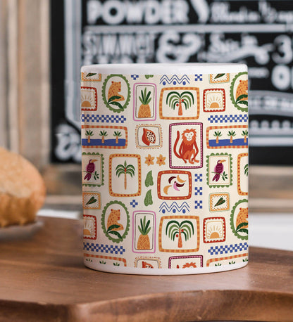 Tropical Jungle patchwork seamless pattern Combo Mugs and Coaster(Set of 2 Mugs and 2 coasters) 330 ml Coffee Mug