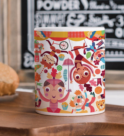 Colorful hand drawn Circus illustration Combo Mugs and Coaster(Set of 2 Mugs and 2 coasters) 330 ml Coffee Mug