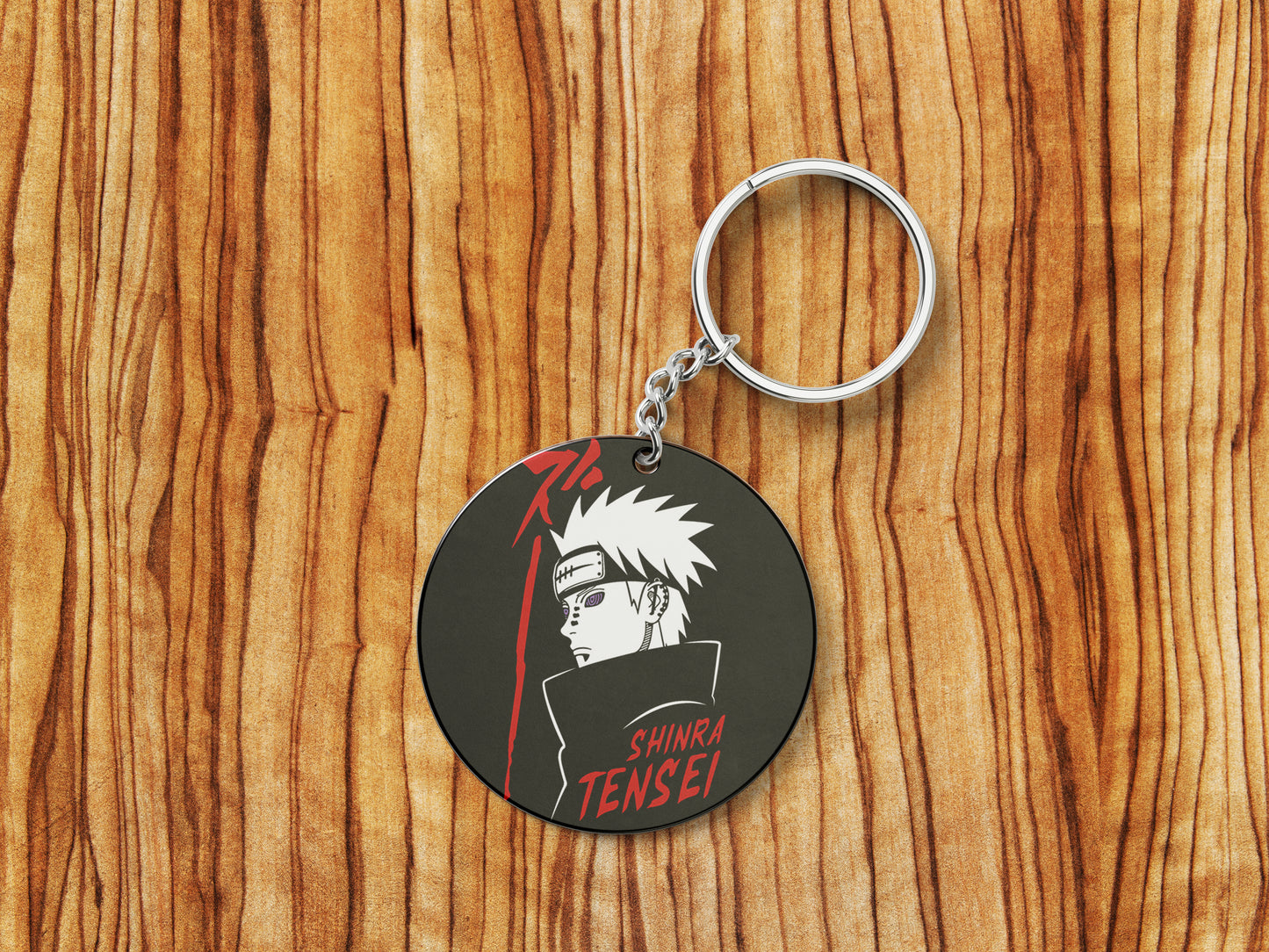 All Mighty Pain Printed Round Circle Shape Wooden Keyring with Chain