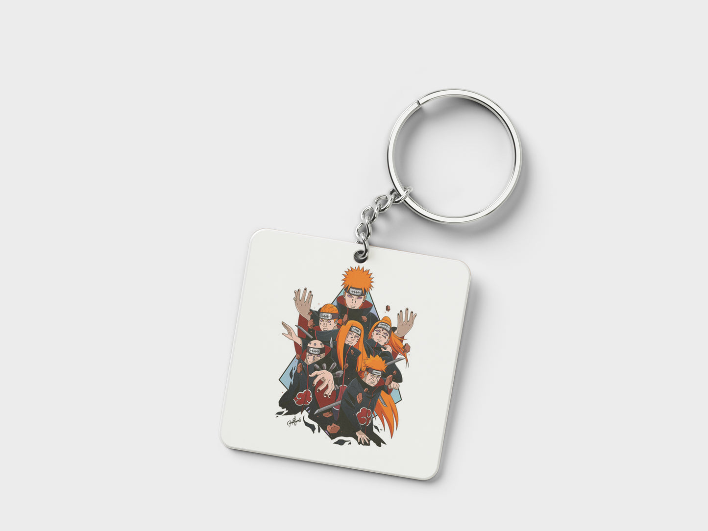 Six Paths of Pain Printed Square Shape Wooden Keyring with Chain