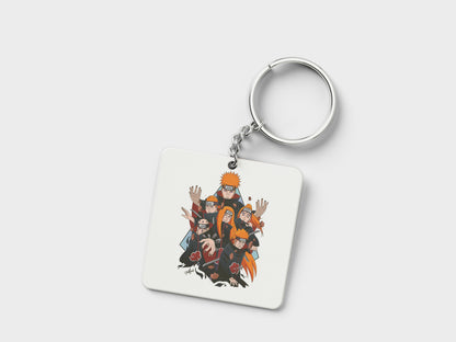 Six Paths of Pain Printed Square Shape Wooden Keyring with Chain