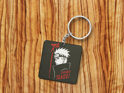 All Mighty Pain Printed Square Shape Wooden Keyring with Chain