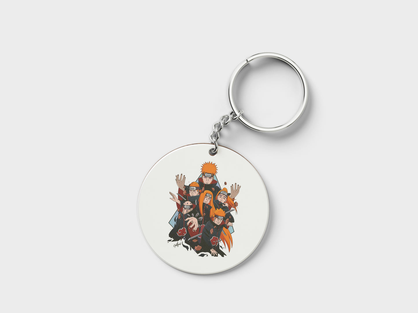 Six Paths of Pain Printed Circle Shape Wooden Keyring with Chain