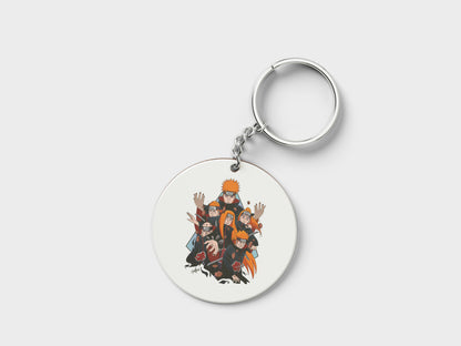 Six Paths of Pain Printed Circle Shape Wooden Keyring with Chain