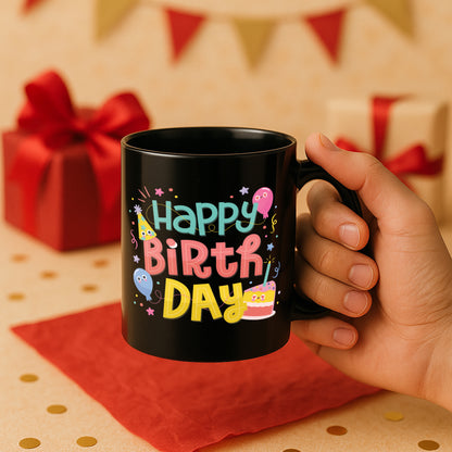 Happy Birthday 330 ml Black Coffee Mug (Pack of 1)