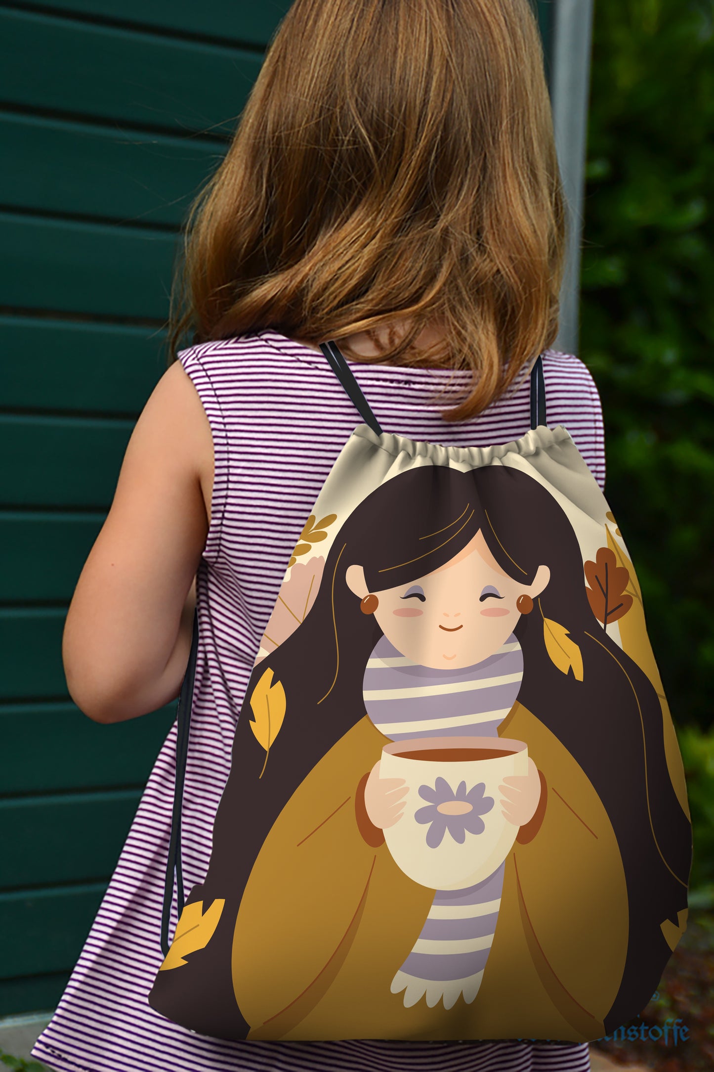 Women Drinking Tea Design Polyester String Backpack Bags for kids for Gym, Yoga, Tuition ,Beach Bag for 4-10 year boys and girls
