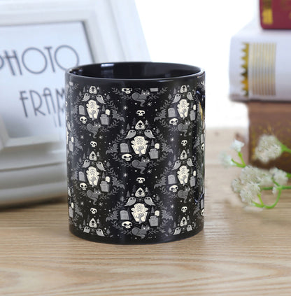 Halloween Pattern Design Full Black 330 ml Coffee Mug with Coaster