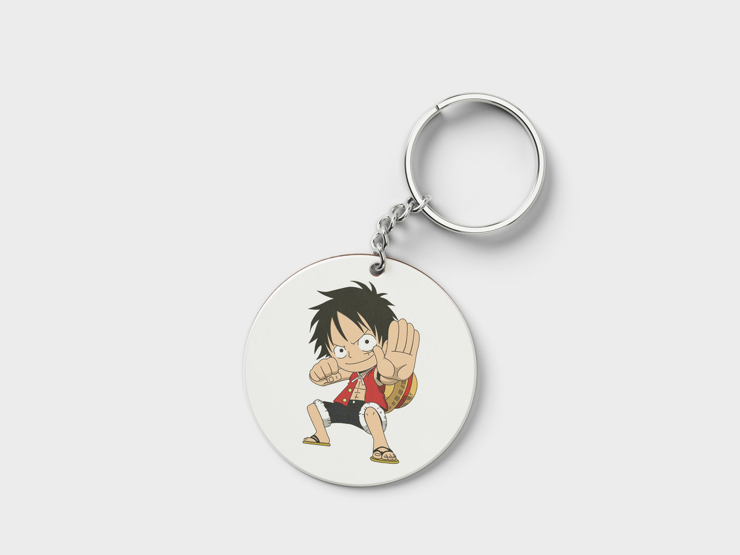 Child Monkey D Luffy  Sticker Design Printed Circle Shape Wooden Keyring with Chain