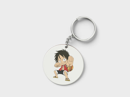 Child Monkey D Luffy  Sticker Design Printed Circle Shape Wooden Keyring with Chain
