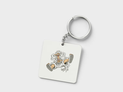 Gear 5 Luffy from One Piece Printed Square Shape Wooden Keyring with Chain