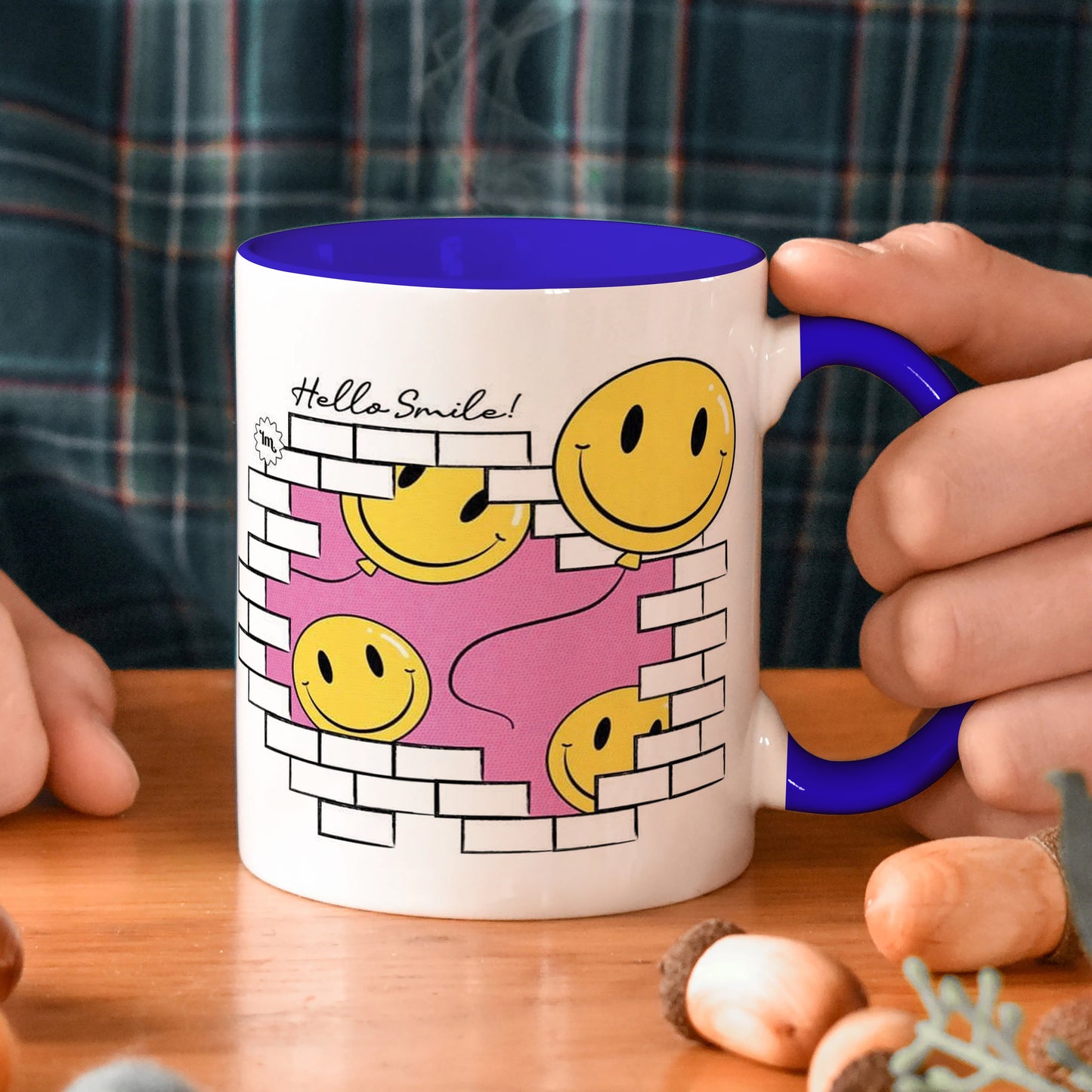 Smile design Dark Blue Handle 330 ml Coffee Mug