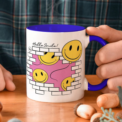 Smile design Dark Blue Handle 330 ml Coffee Mug