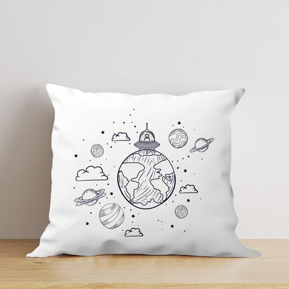 UFO and Planet Design Cushion (12x12 inches) Pack of 1