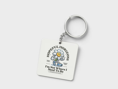 HOPEFUL HORIZON Printed Square Shape Wooden Keyring with Chain