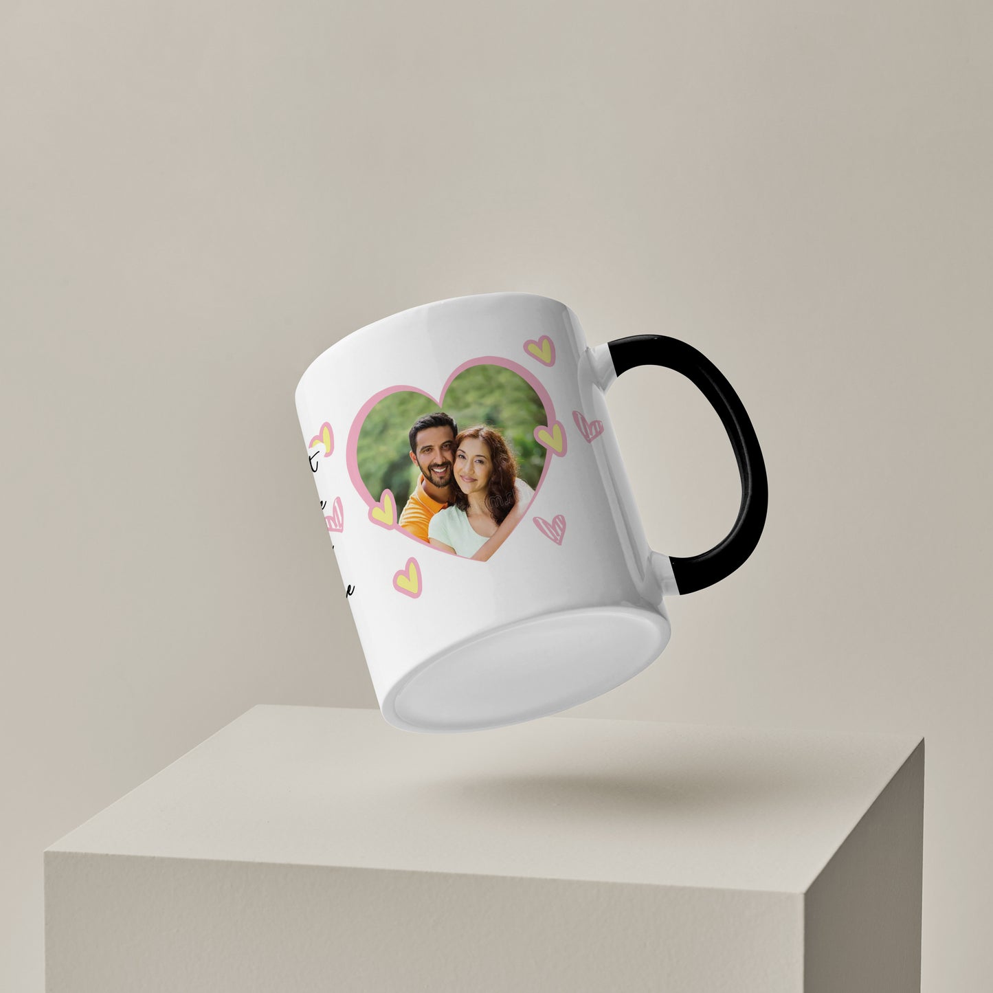 Couple Customized Add Two Photos Black Handle 330 ml Coffee Mug