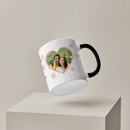 Couple Customized Add Two Photos Black Handle 330 ml Coffee Mug