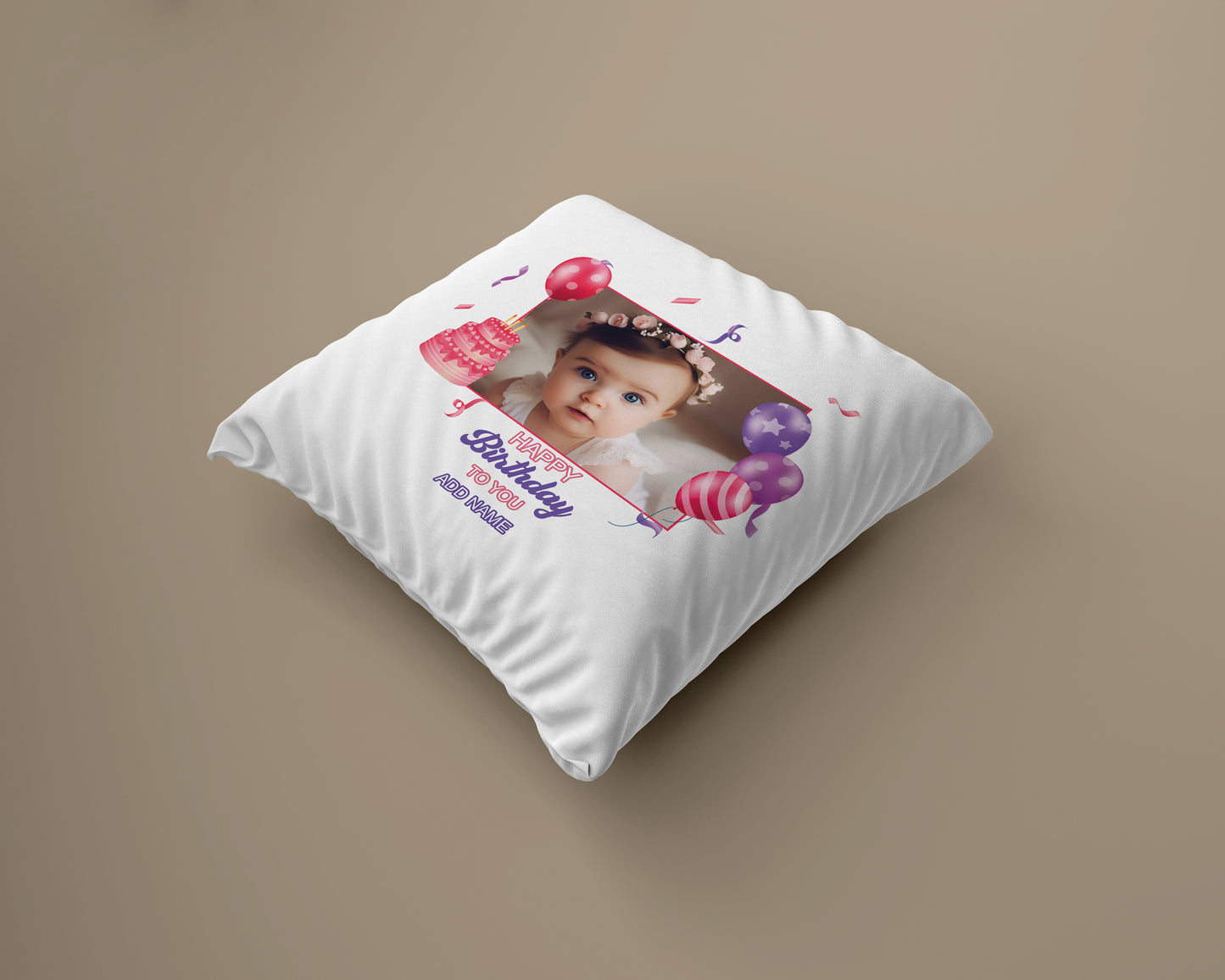 Happy Birthdays Customized Cushion Add One Photo (12x12 inch), Pack of 1