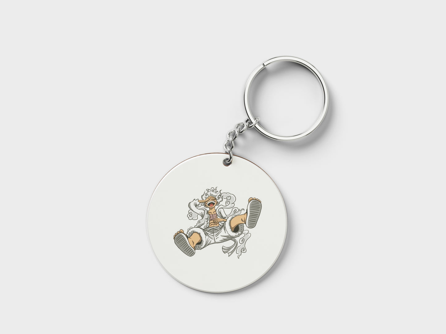 Gear 5 Luffy from One Piece Printed Circle Shape Wooden Keyring with Chain