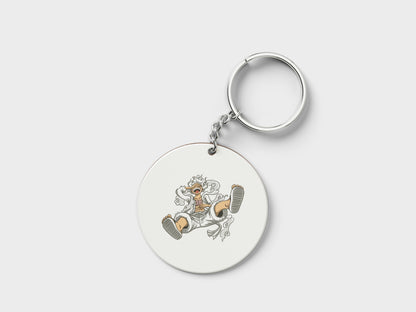 Gear 5 Luffy from One Piece Printed Circle Shape Wooden Keyring with Chain