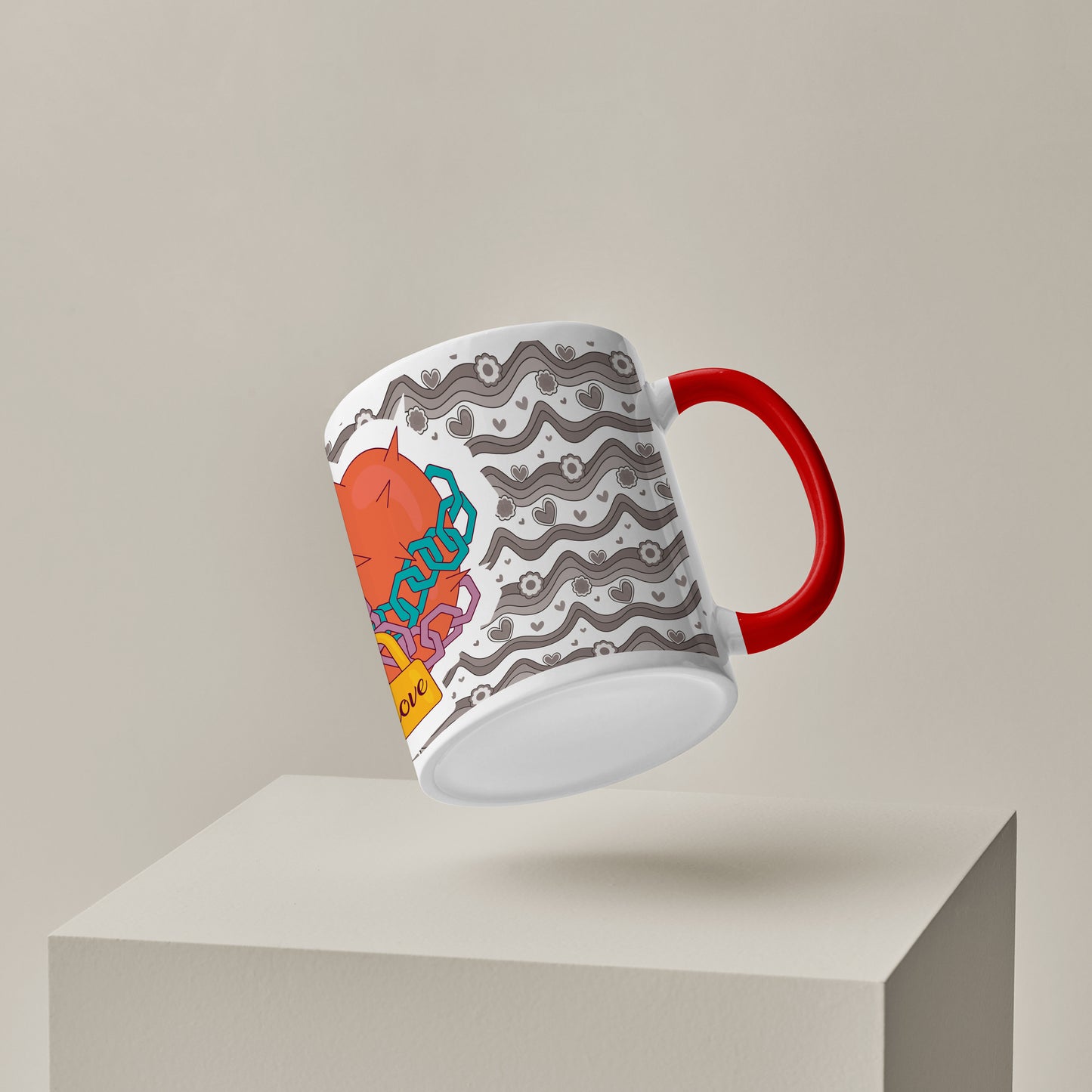 Love chain Red Handle 330 ml Coffee Mug