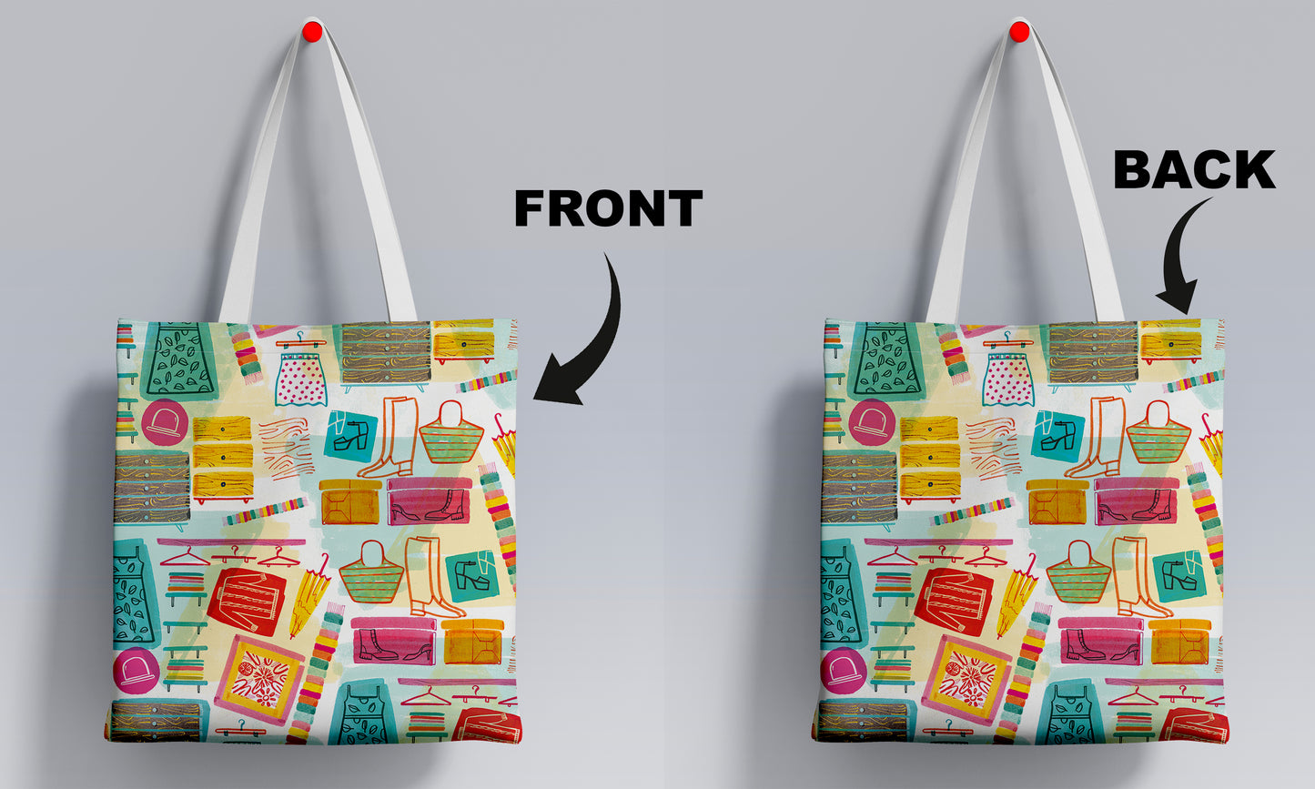 Watercolor Seamless pattern Printed Design White Tote Bag  (14 X 16 Inches) For Shopping, College, Travel
