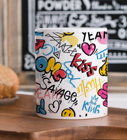 Abstract Seamless Graffiti Art Pattern Mug and Coaster 330 ml Coffee Mug