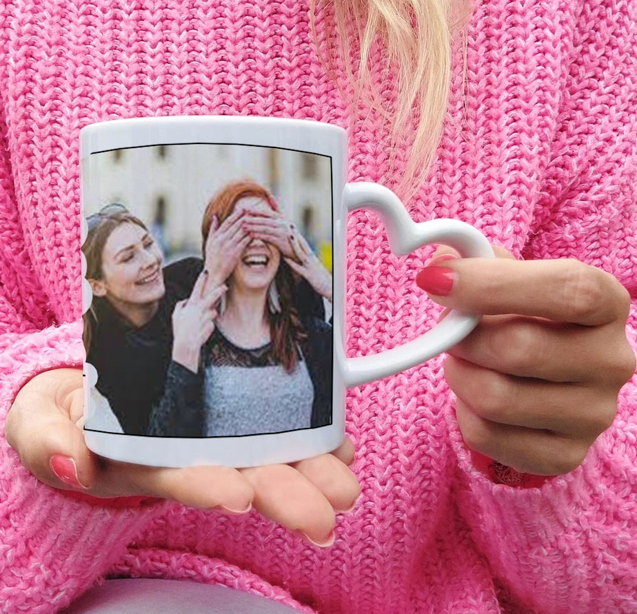 Friend forever customized add two photos white heart handle  330 ml Coffee Mug