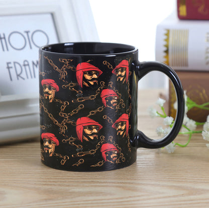 Pirate Chain Pattern Combo Mugs and Coaster(Set of 2 Mugs and 2 coasters) 330 ml Full Black Coffee Mug