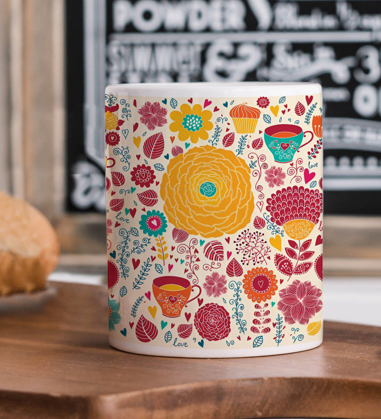 Tea and flowers Seamless pattern Combo Mugs and Coaster(Set of 2 Mugs and 2 coasters) 330 ml Coffee Mug