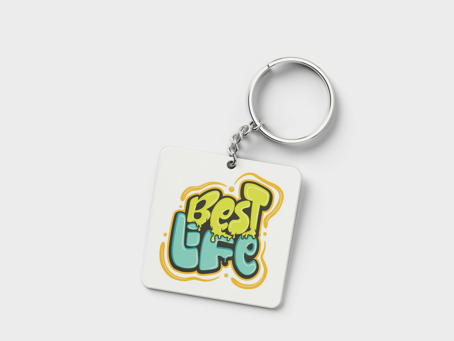 Colorful motivational typography art illustration Printed Square Shape Wooden Keyring with Chain