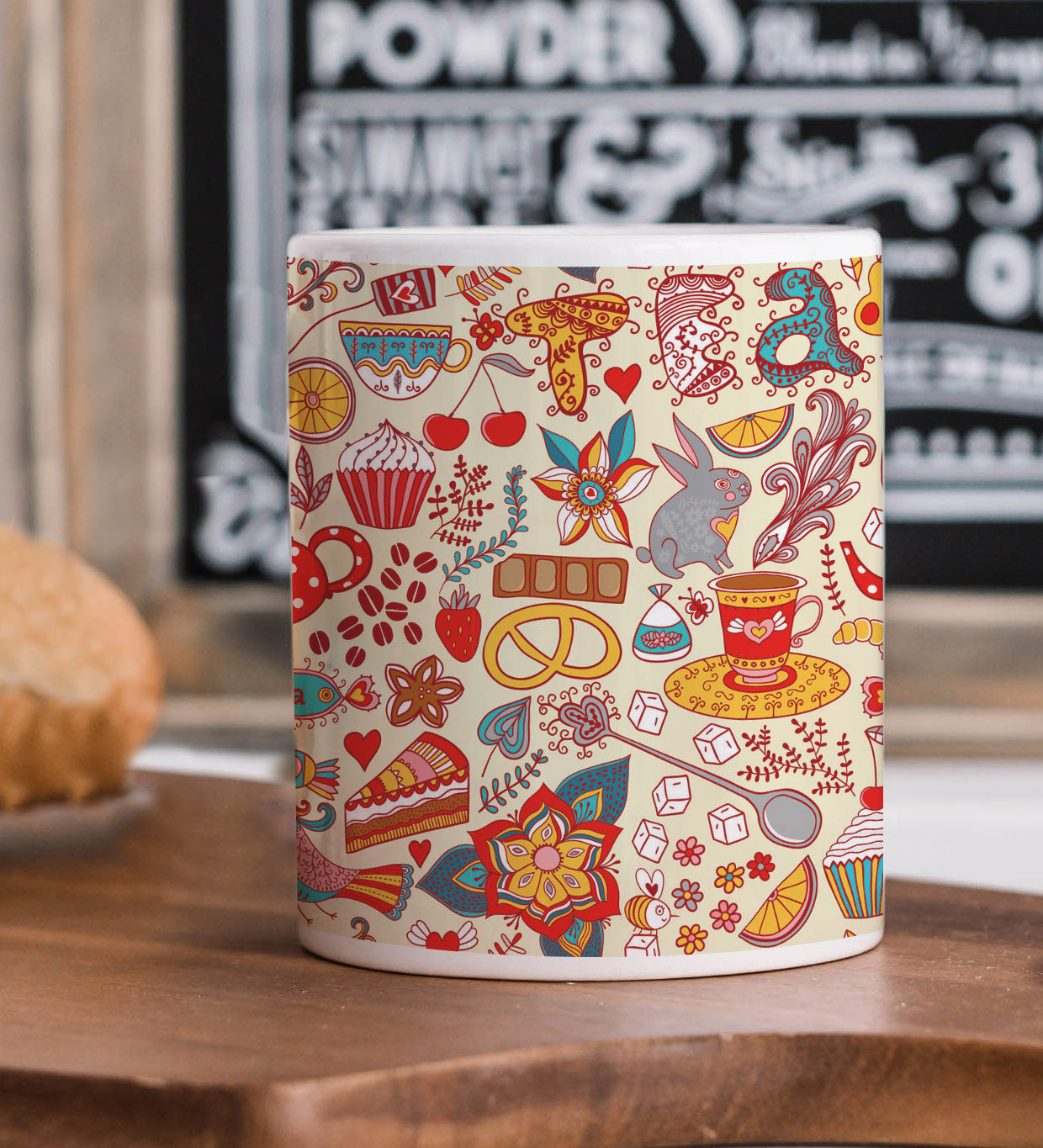 Tea and sweets seamless doodle pattern Combo Mugs and Coaster(Set of 2 Mugs and 2 coasters) 330 ml Coffee Mug