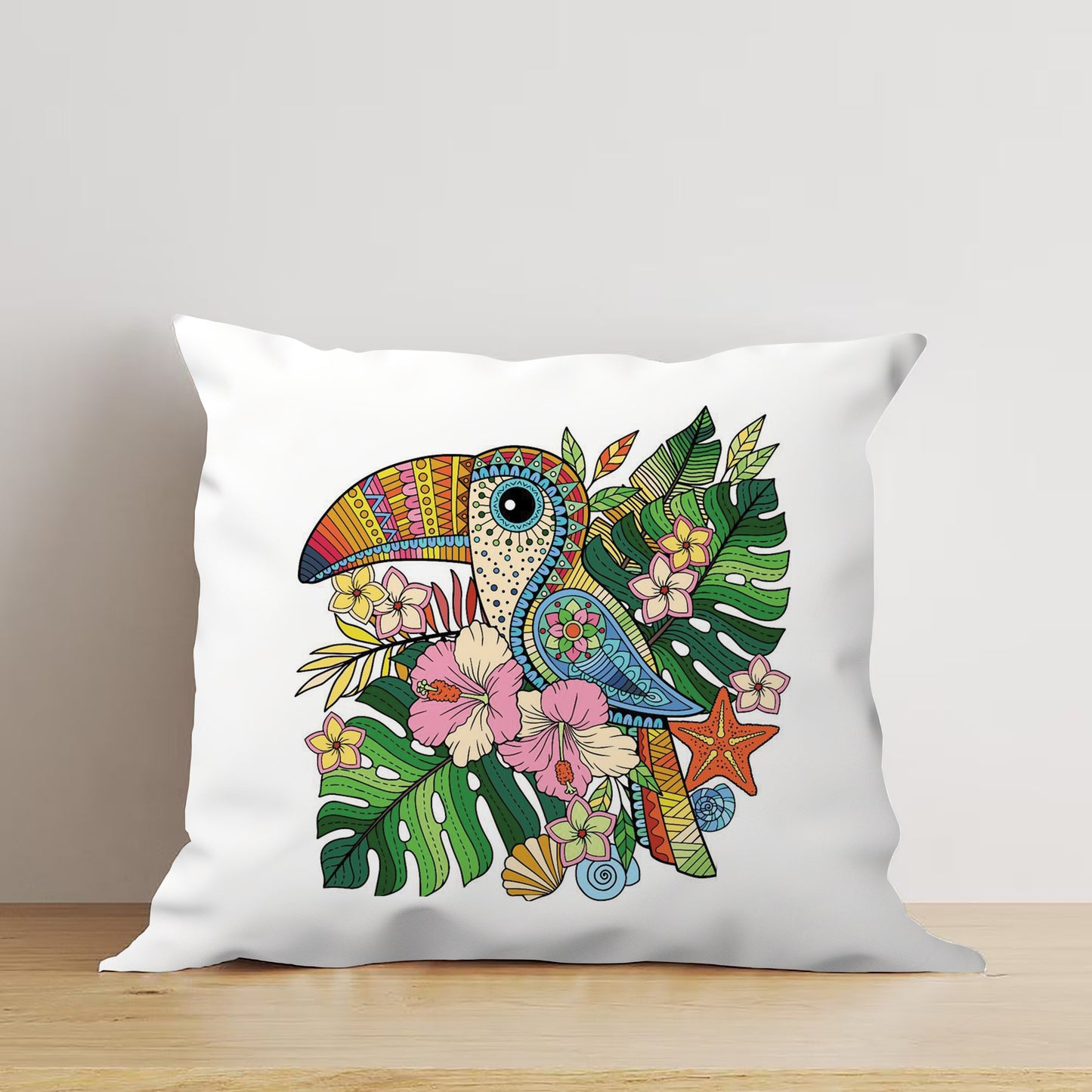Colorful Mandala Toucan Art Cushion (12x12 inches) Pack of 1