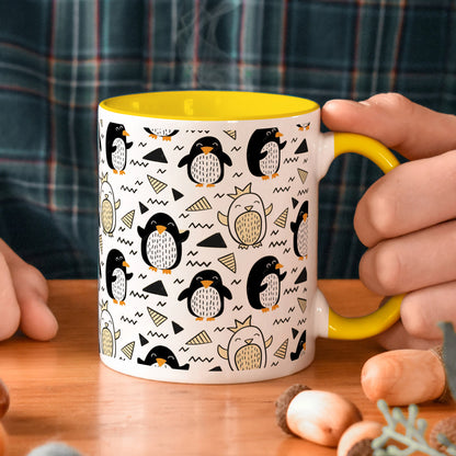 Hand drawn penguin doodle pattern  Yellow Handle 330 ml Coffee Mug