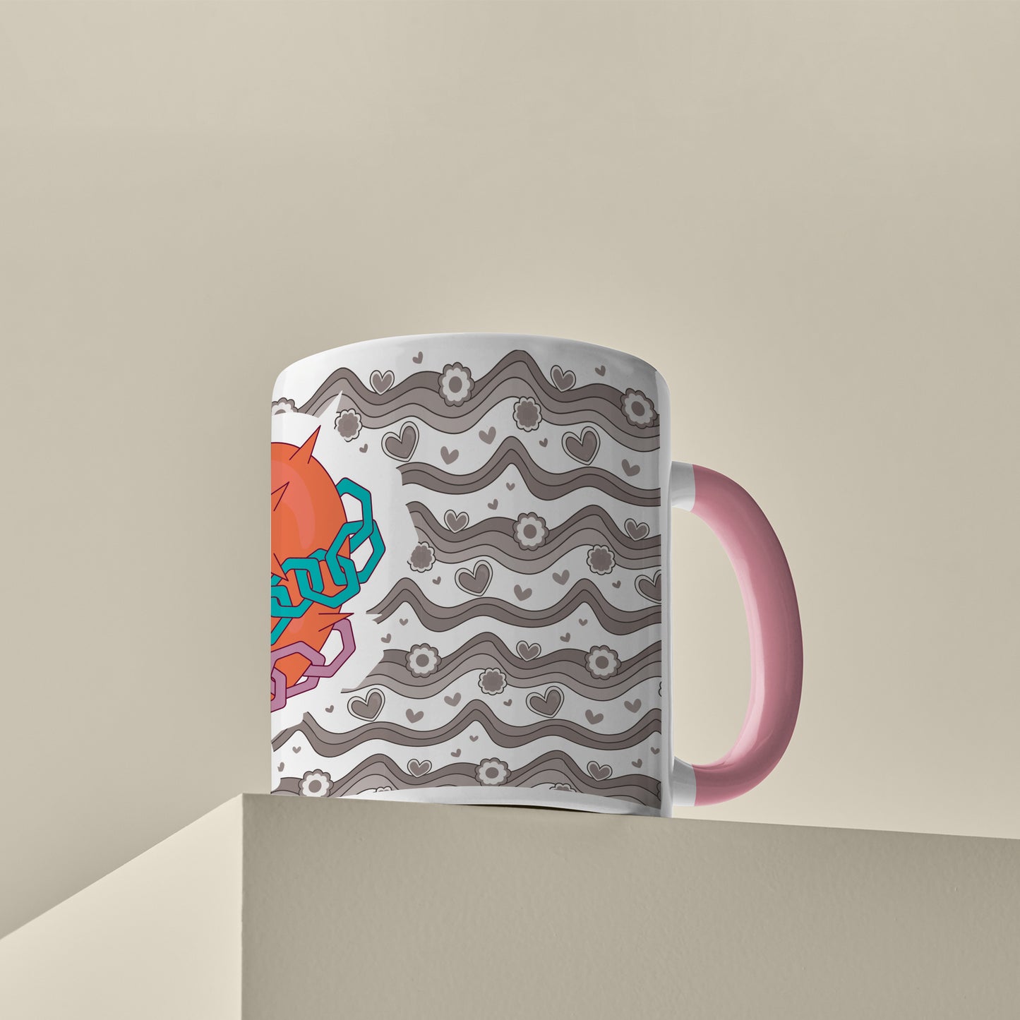 Love chain Pattern Lite Pink Handle 330 ml Coffee Mug