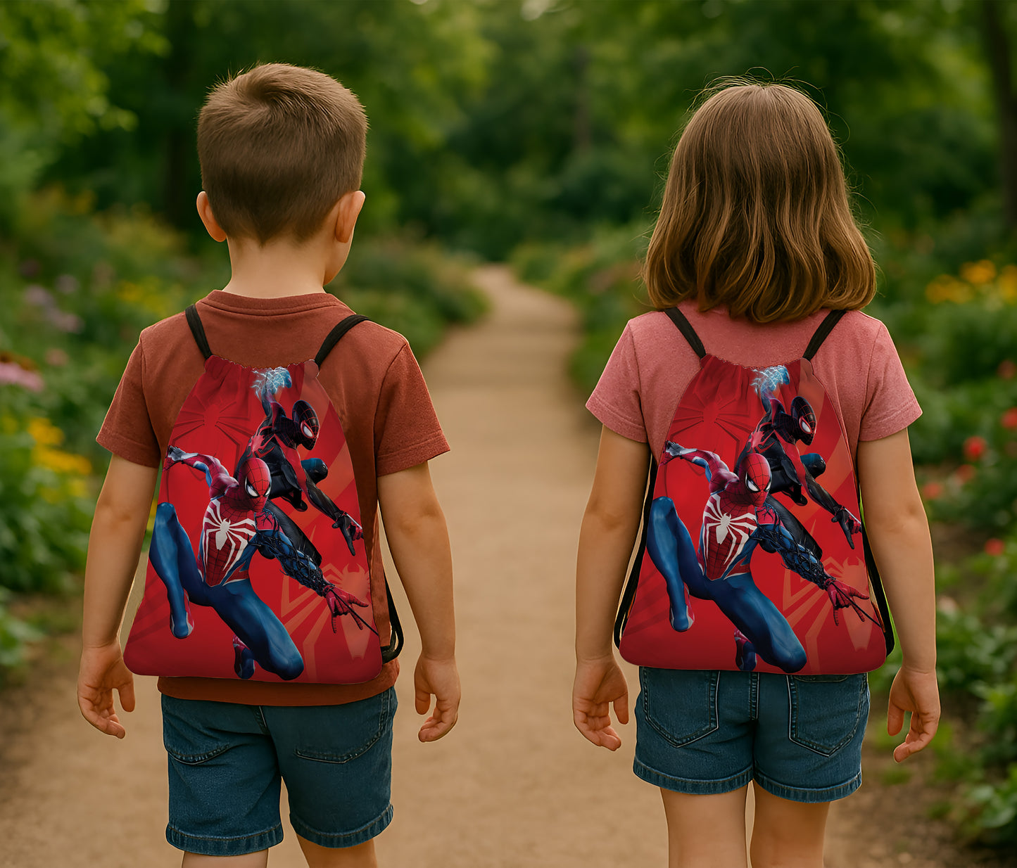 Original and Black Spiderman Pattern Polyester String Backpack Bags for kids for Gym, Yoga, Tuition ,Beach Bag for 4-10 year boys and girls