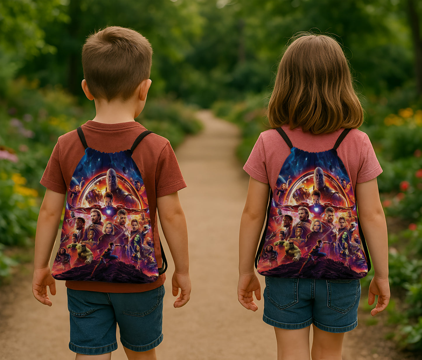 Avengers Infinity War Pattern Polyester String Backpack Bags for kids for Gym, Yoga, Tuition ,Beach Bag for 4-10 year boys and girls