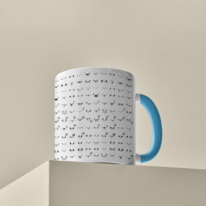 Kawaii faces doodle art design Pattern Sky Blue Handle 330 ml Coffee Mug