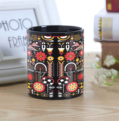 Bold Abstract Geometric Art Combo Mugs and Coaster(Set of 2 Mugs and 2 coasters) 330 ml Full Black Coffee Mug